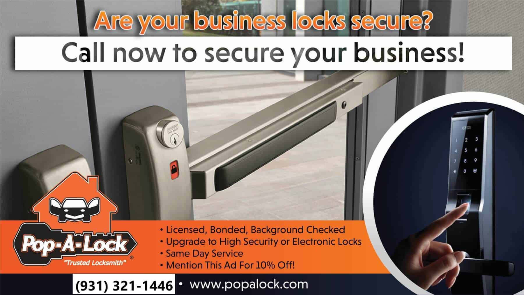 Are your business locks secure? Call now to secure your business Pop-A-Lock Clarksville