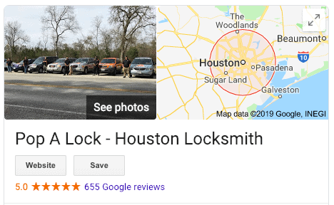 Example of Pop-A-Lock Houston's Google Maps listing
