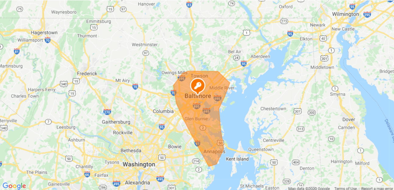 pop-a-lock baltimore service area map