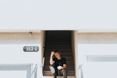 waiting on stairs