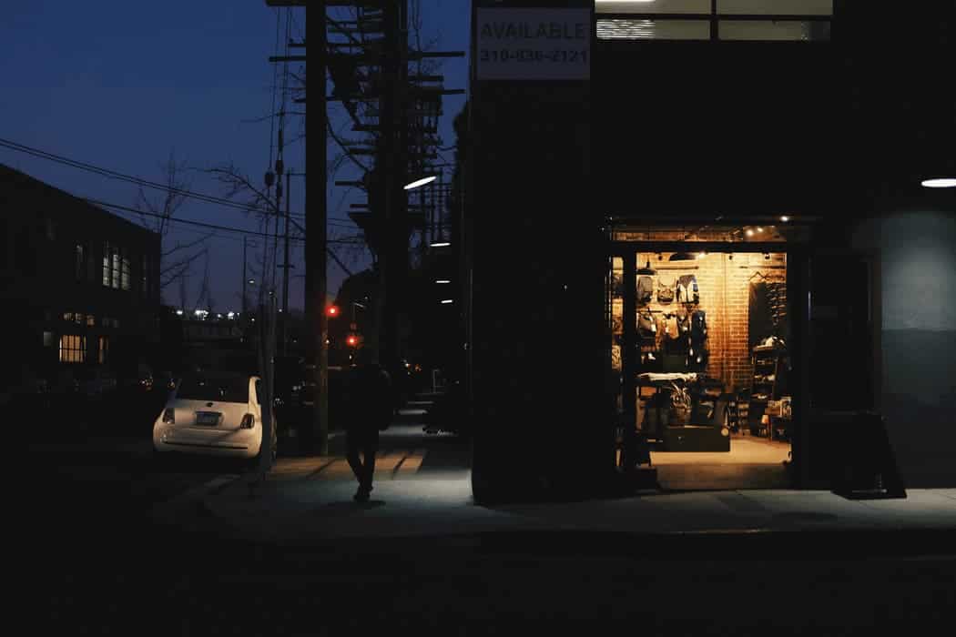 A city street at night.