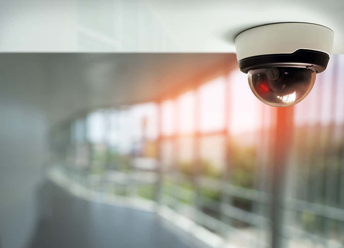 A security camera on the ceiling.